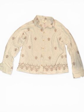 NWT Umgee Embroidered Button Up Top Size S | Boho Cream Blouse Cottagecore